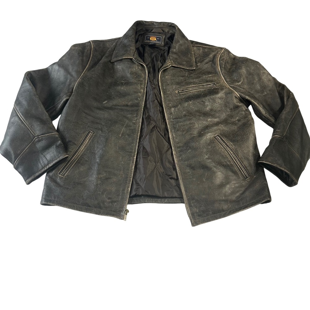 Route 66 Mens Genuine Leather Distressed Biker Jacket Brown Large 5005 RN62806
